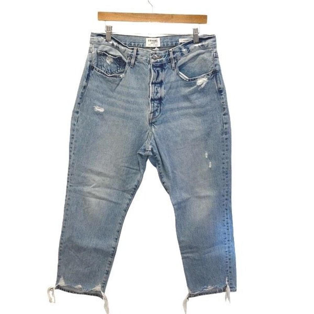 Frame Womens Button Fly Le Original Distressed Cropped Jeans Clash Blue Size 33 - Picture 2 of 13